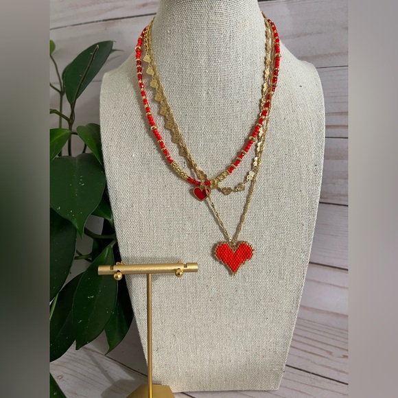 Multi Strand Beaded Heart Necklace Set for Women - Miyuki Romantic Necklace - Picture 1 of 5